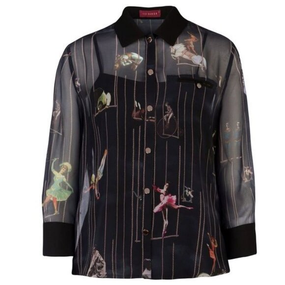 Ted Baker Alarna Sheer Circus Print Blouse Shirt ASO Spencer Hastings - Picture 3 of 11